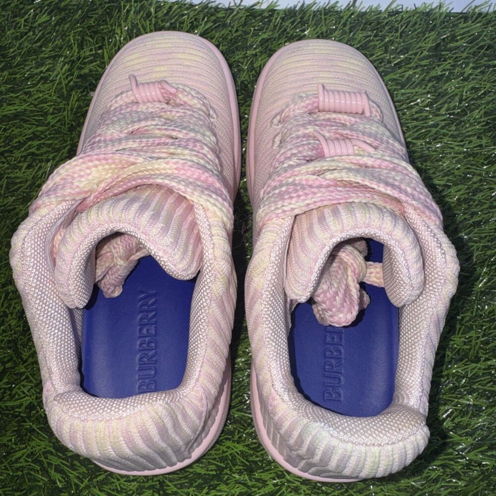 Burberry Pink Check Knit Sneakers Womens 6.5 US 36.5 EU Luxury Shoes - Picture 4 of 14